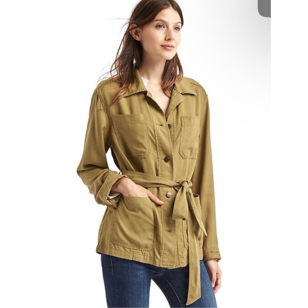 Gap Tan Tencel Tie Belt Utility Jacket Lightweight Casual Transitional Medium